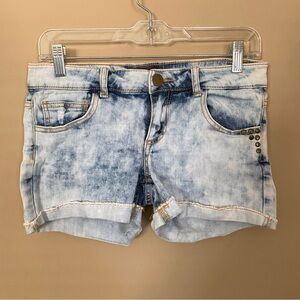 2.1 Denim Distressed Acid Wash Studded Jean Shorts